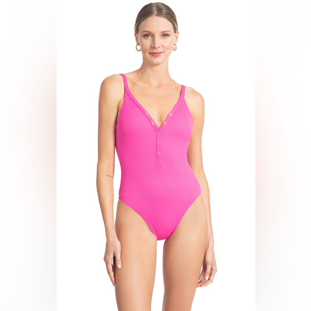 Robin Piccone Amy One Piece Snap Swimsuit in Rosy Pink Size 8